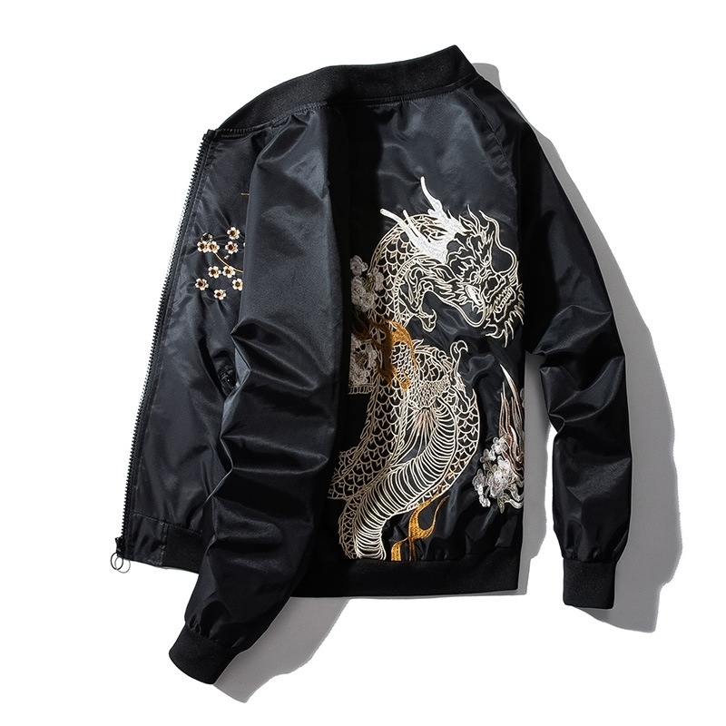 Men Baseball Jacket Embroidery Dragon Hip Hop Bomber Pilot Jacket Men Harajuku Japanese Retro Coat Fashion Streetwear Autumn 201127
