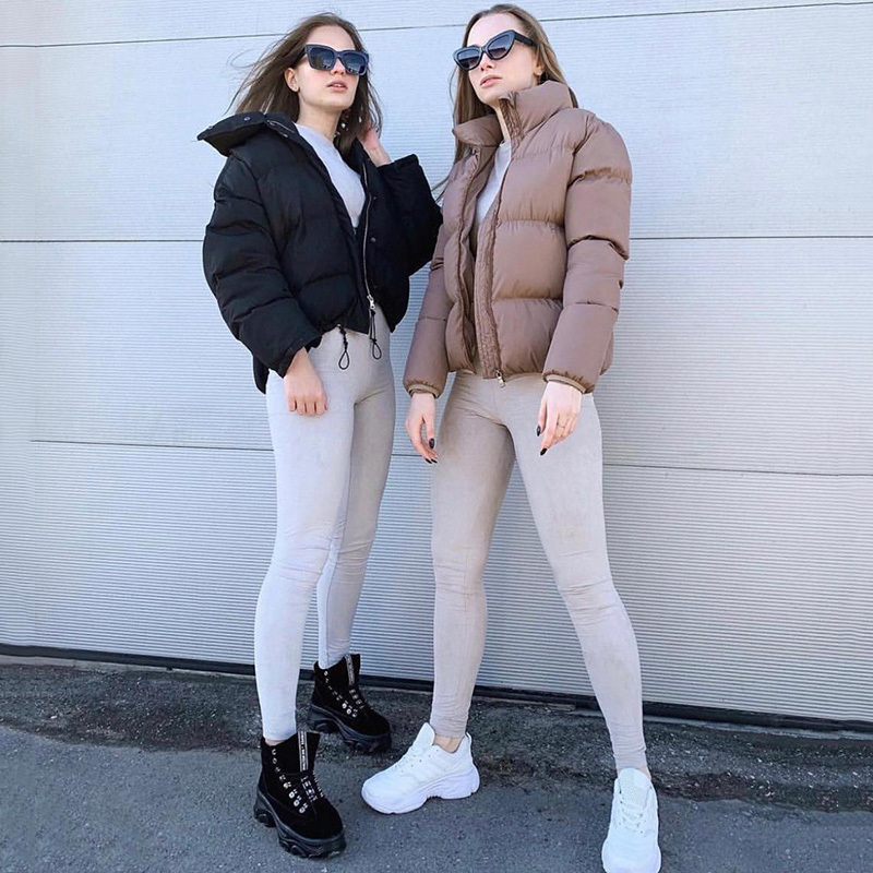 Women Winter Short Parkas Fashion Down Cotton Jacket Black Solid Standard Collar Bubble Coat Autumn Female Puffer Jackets 201019