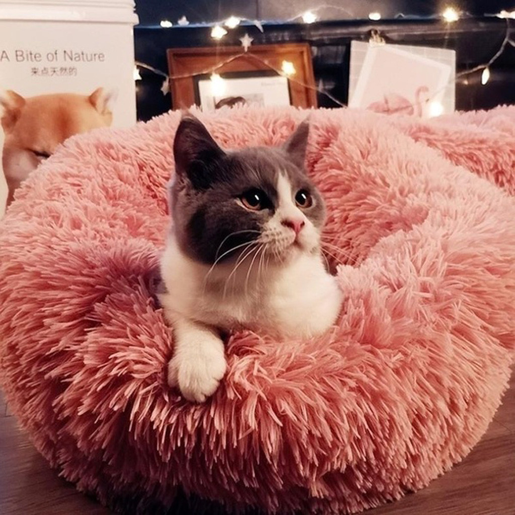 Round Washable long plush Kennel Cat House Super Soft Cotton Mats Sofa For Dog Full veet elasticity Bed S2 LJ201203
