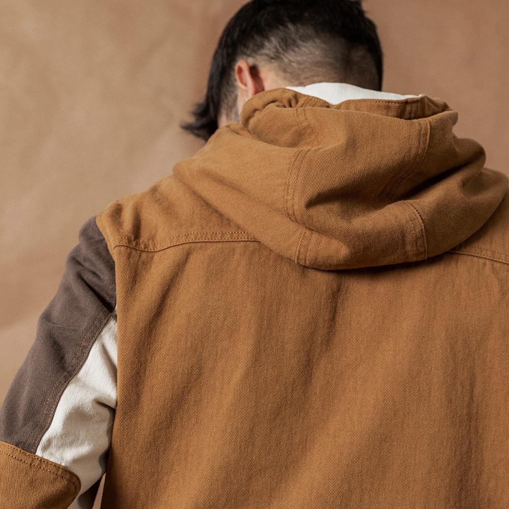 SIMWOOD Hooded Patchwork contrast color Jackets Men Vintage 100% cotton outerwear plus size spring winter new field coats 980586 201218