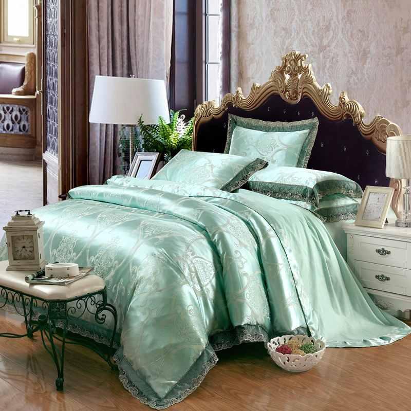 Green Jacquard Satin Home Textile Bedding sets Luxury 4pcs Lace Duvet Cover Bed sheet set King Size Silk cotton Bedclothes
Green Jacquard Satin Home Textile Bedding sets Luxury 4pcs Lace Duvet Cover Bed sheet set King Size Silk cotton Bedclothes