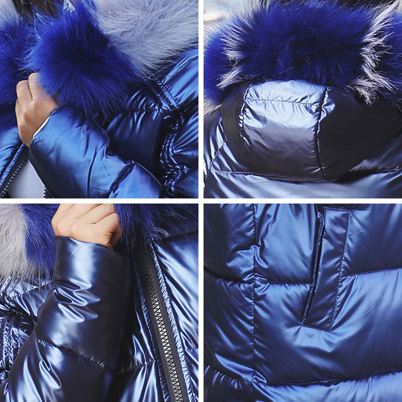 New Fashion Waterproof Glossy Down Parkas Womens Winter Jackets Warm Big Fur Collar Windproof Ladies Medium Long Hooded Coats 201103wtt