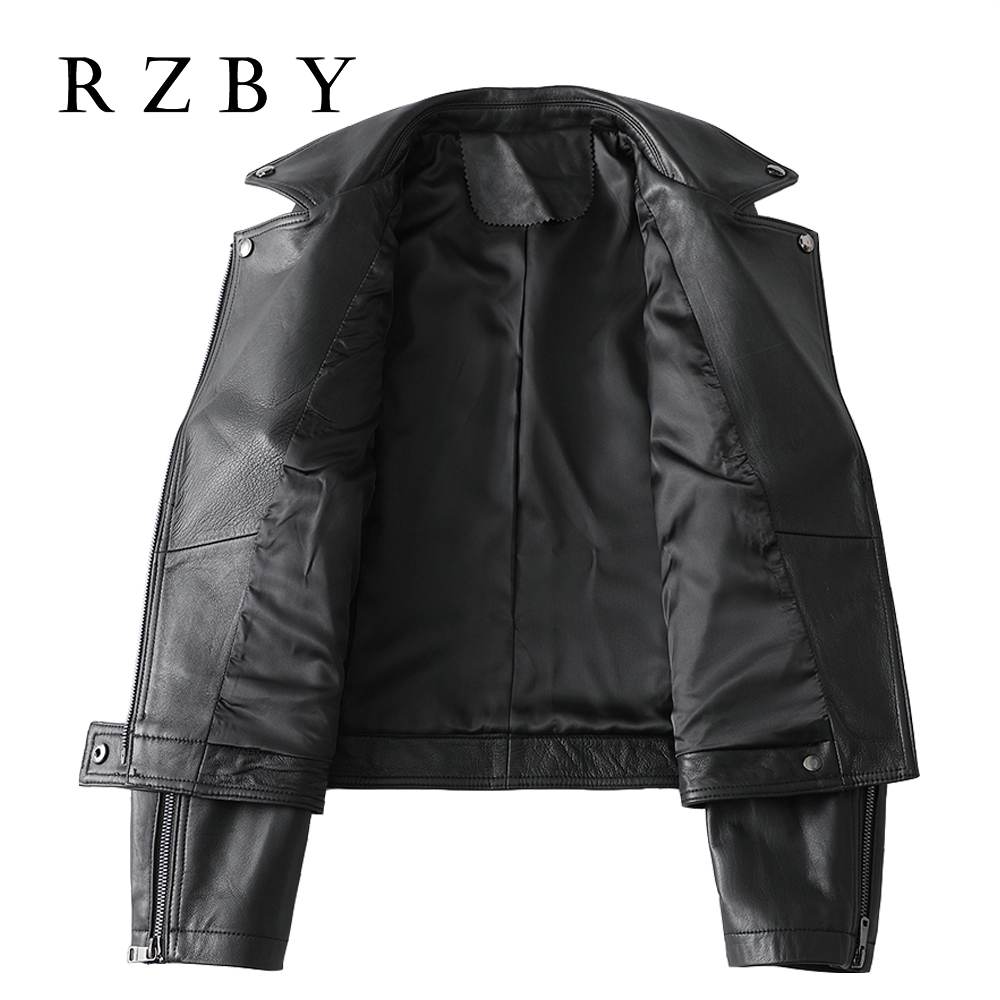 RZBY Soft Sheepskin Genuine Leather Coat Black Jacket Women Autumn Clothes Casual Genuine Leather Jacket Fashion LJ201127