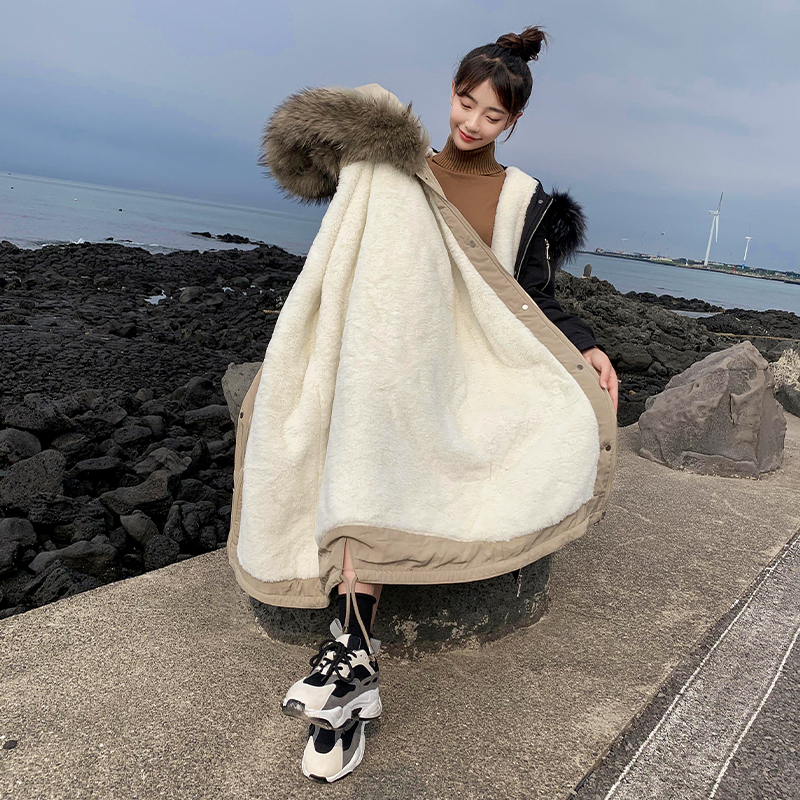new winter down jacket female han edition long over-the-knee loose show thin waist parker fur coat 201217