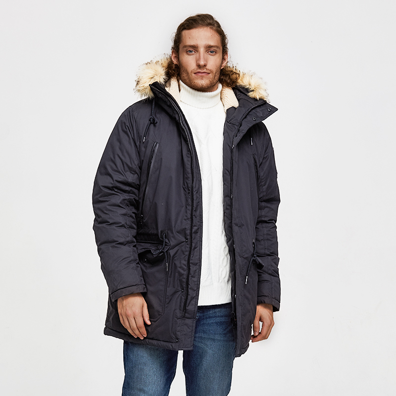 TIGER FORCE -30 Degree Men Winter Jacket Medium-Long Padded Parka Hooded Slim Warm Coat Artificial Fur Collar Thicken Overcoat 201201