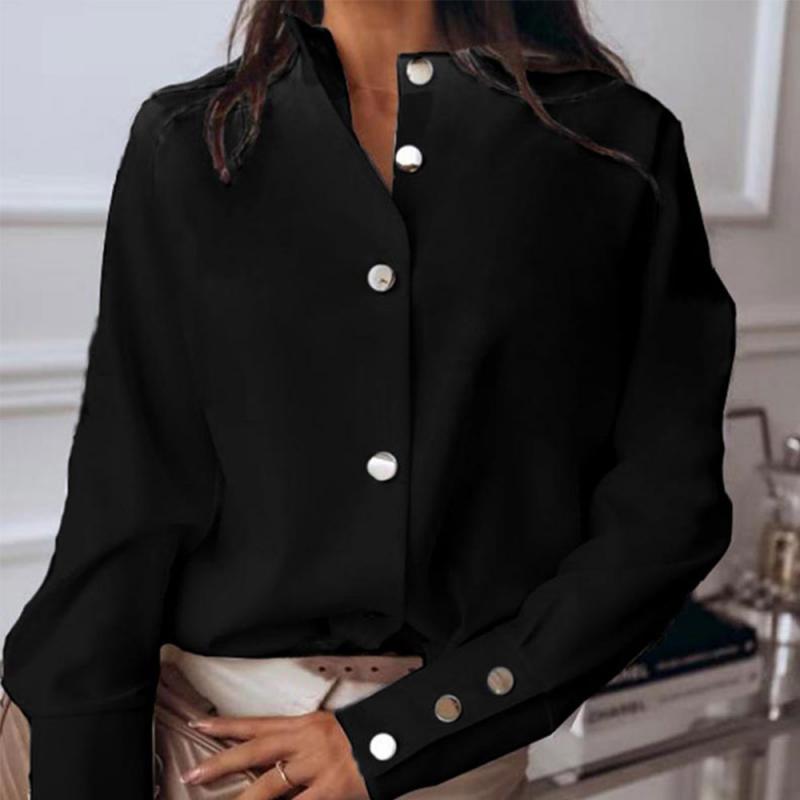 Womens Blouses Shirts Spring Women Retro Casual Long-Sleeved Button Ladies Korean Harajuku Office Solid Color Elegent Blouse Tops AAA