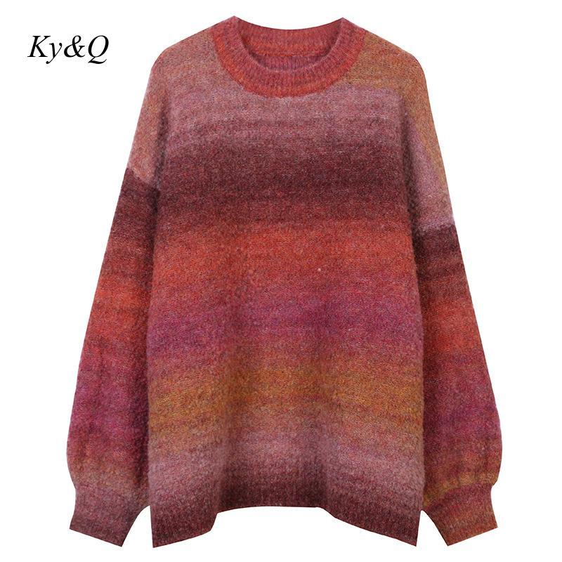 2020 Winter Runway New Gradient Sweater O-Neck Loose Top Women New Trend Chic Pullover Long Sleeve Thick Knitted Clothing, Green 
2020 Winter Runway New Gradient Sweater O-Neck Loose Top Women New Trend Chic Pullover Long Sleeve Thick Knitted Clothing, Green