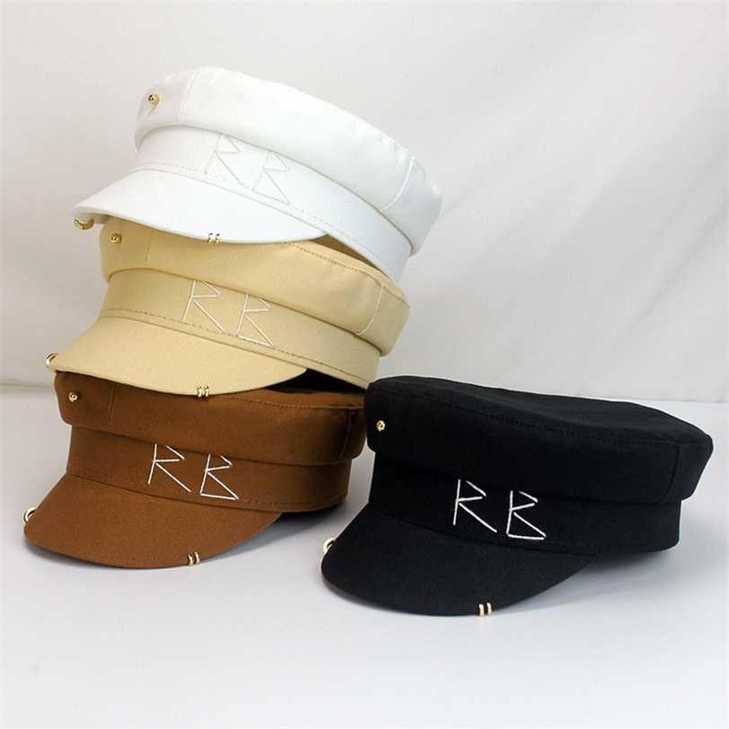 Simple Embroidery RB Hat Women Men Street Fashion Style sboy Hats Black Berets Flat Top Caps Drop Ship Cap 211227, Coffee
Simple Embroidery RB Hat Women Men Street Fashion Style sboy Hats Black Berets Flat Top Caps Drop Ship Cap 211227, Coffee