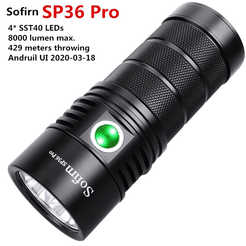 Sofirn SP36 Pro 8000lm Powerful LED Flashlight 4*SST40 USB C Rechargeable 18650 Torch Anduril 211227
Sofirn SP36 Pro 8000lm Powerful LED Flashlight 4*SST40 USB C Rechargeable 18650 Torch Anduril 211227