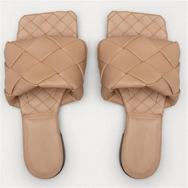 New Fashion Women's Sandals New Low-Heeled Square-Toe Slides Large Size 34-43 Open-Toe Leather Weave Slippers Summer Womens Shoes