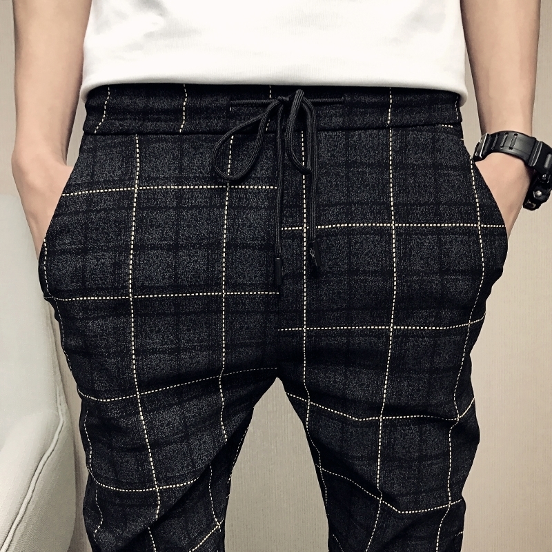 New Pants Men Slim Fit British Plaid Mens Pants Fashion High Quality Summer Casual Young Man Hip Hop Trousers Male Hot Sale 201110