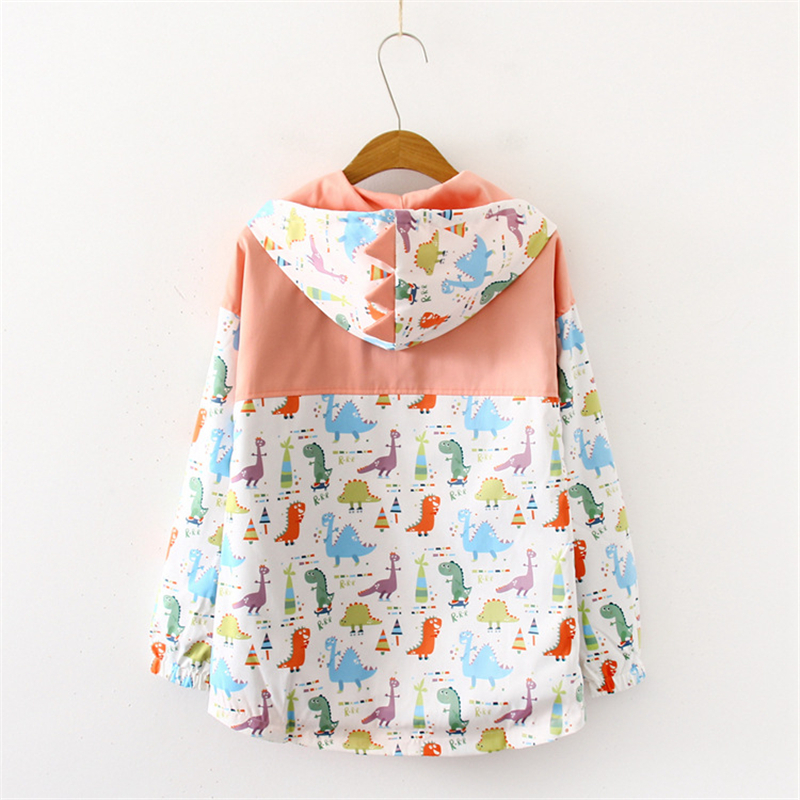 Merry Pretty Women Cartoon Dinosaur Funny Jackets Winter Long Sleeve Hooded Patchwork Pockets Basic Jackets Outerwear Coats 201030