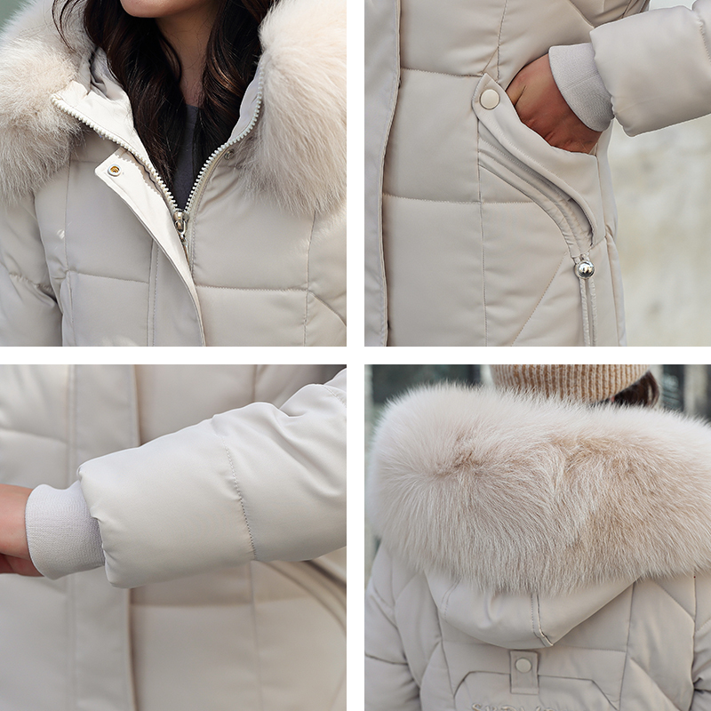 Women's Winter Jacket X-long Solid Female Coat Hooded Slim With Fur Collar Thick Oversized Cotton Padded Casual Woman Parkas 201217