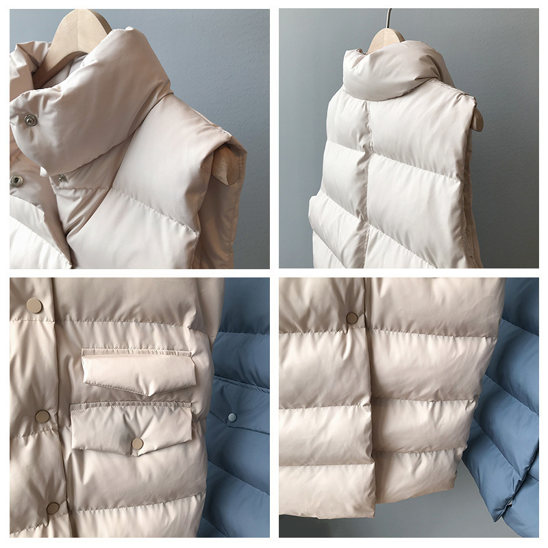 Winter New Long Vests Women's Trendy Wild Thin Solid Color Stand Collar Sleeveless Casual Loose Single-breasted Vests Women 201211
