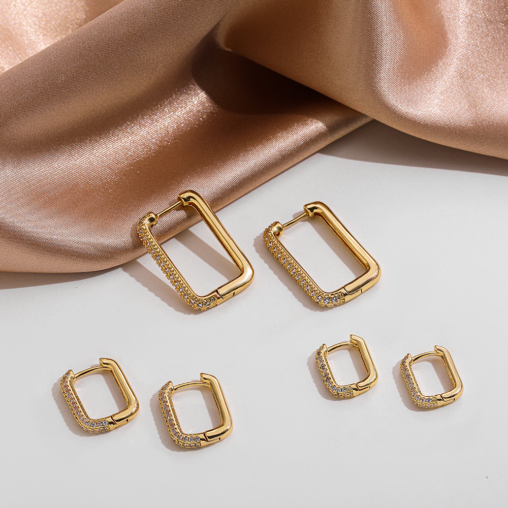 Minimalist Geometric Square Crystal Small Hoop Earrings for Women Fashion Gold Color Metal Earring Ear Buckle Jewelry