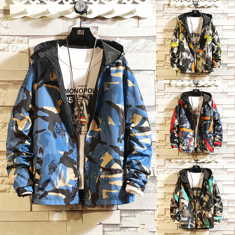 New Men's Jacket Can Be Worn On Both Sides Hooded Windbreaker Men Women Fashion Outwear Printed Street Hip Hop Jacket 201116
