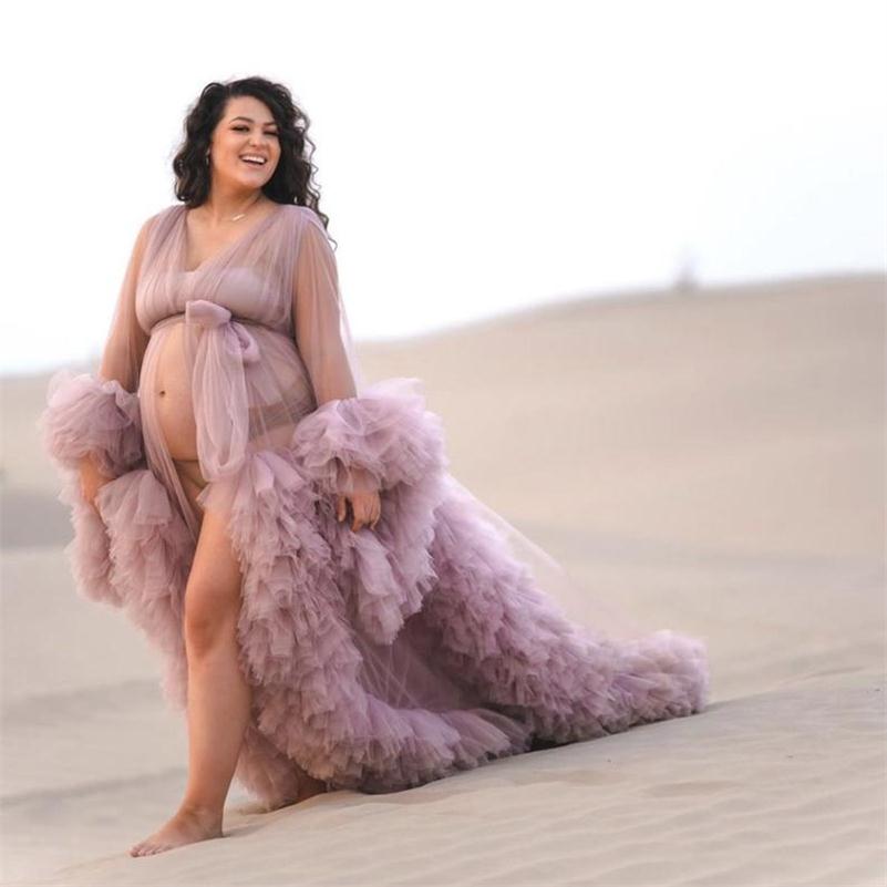 new tiered skirts maternity gowns long sleeves ruffles see though bridal sleepwear bathrobes nightgowns robes women dress kimono