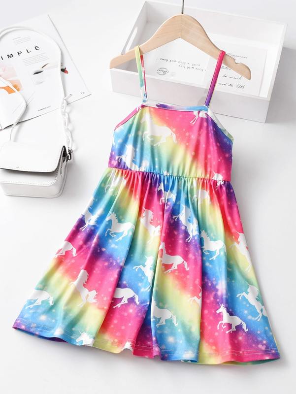 Toddler Girls Ombre Unicorn Print Cami Dress SHE