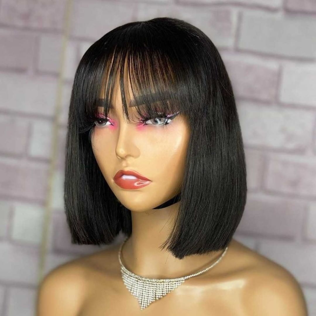 Short Bob Wig With Bangs Straight Brazilian Hair Wigs For Black Women Human Hair Glueless Full Machine Made Remy Human Hair Wigsfactory dire