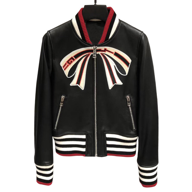 MAOMAOFUR Women Genuine Leather Bomber Jacket Spring Windproof Patchwork Bow Embroidery Coat Ladies Lambskin Biker Jacket 201030, Black
MAOMAOFUR Women Genuine Leather Bomber Jacket Spring Windproof Patchwork Bow Embroidery Coat Ladies Lambskin Biker Jacket 201030, Black