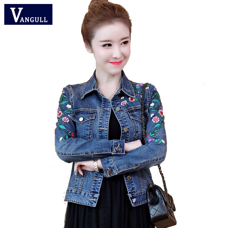 Vangull Plus Size 5XL Floral Women Denim Coat Embroidery Short Basic Ladies Jean Jacket Slim Flower Outwear Jackets 201112