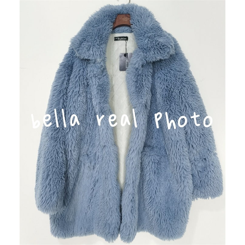 Casual Furry Thick Warm Long Faux Mink Fur Jacket Loose Winter Women Teddy Coat manteau femme hiver 201214