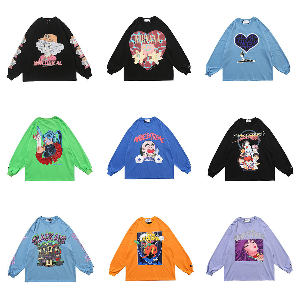 Men Women Printed Cartoon Pretty Girl T Shirt Hip Hop Oversized Streetwear Long Sleeve Harajuku Tshirt Cotton Tops Tees 201203