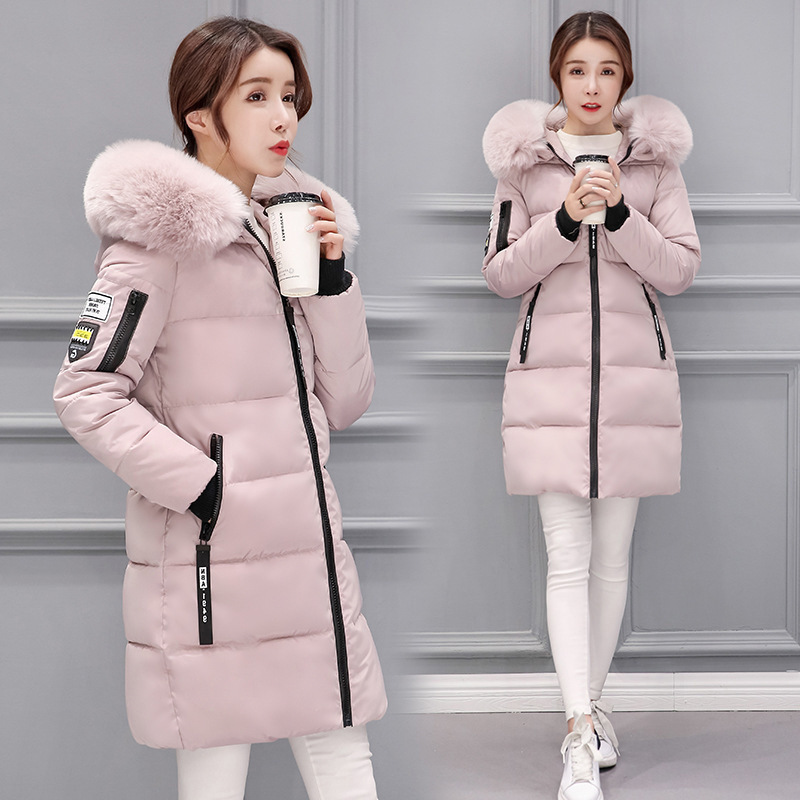 GOOHOJIO Arrival Slim Women Winter fur collar Jacket Cotton Padded Warm Thicken Ladies Coat Parka Womens Long coat Loose Style 201031
