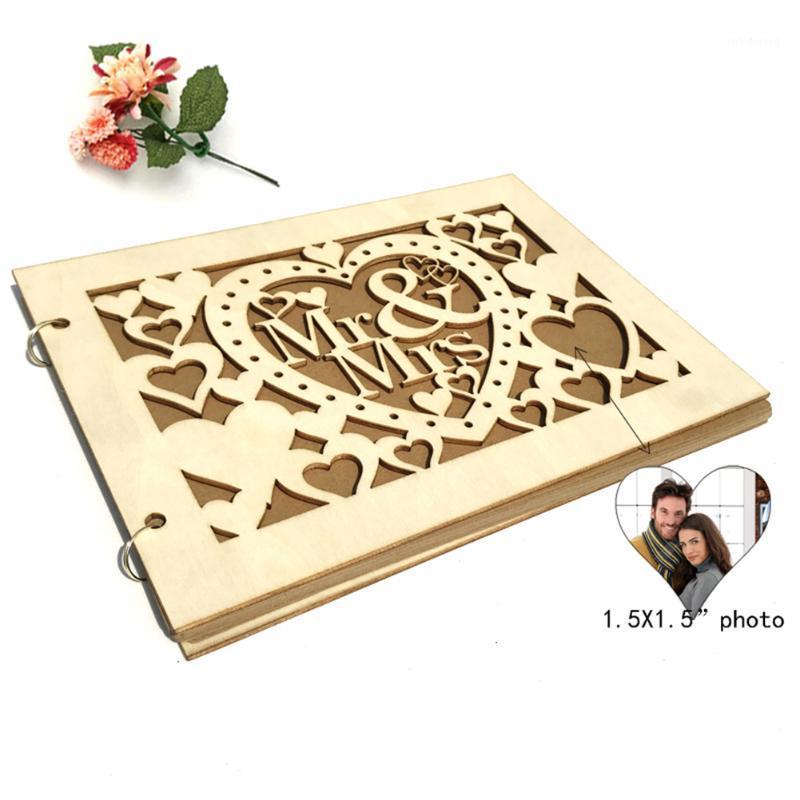 

40 Pages Wooden Wedding Mrs&Mr Guest Book DIY Photo Frame Memory Personalized Wedding Anniversary Gift Signature Book1