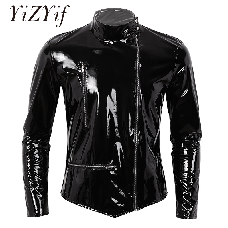 Mens Jacket Coat Wet Look Patent Leather Coat Stand Collar Long Sleeves Front Zippered Motorcycle Jacket Biker Coat punk jackets T200502, Black
Mens Jacket Coat Wet Look Patent Leather Coat Stand Collar Long Sleeves Front Zippered Motorcycle Jacket Biker Coat punk jackets T200502, Black
