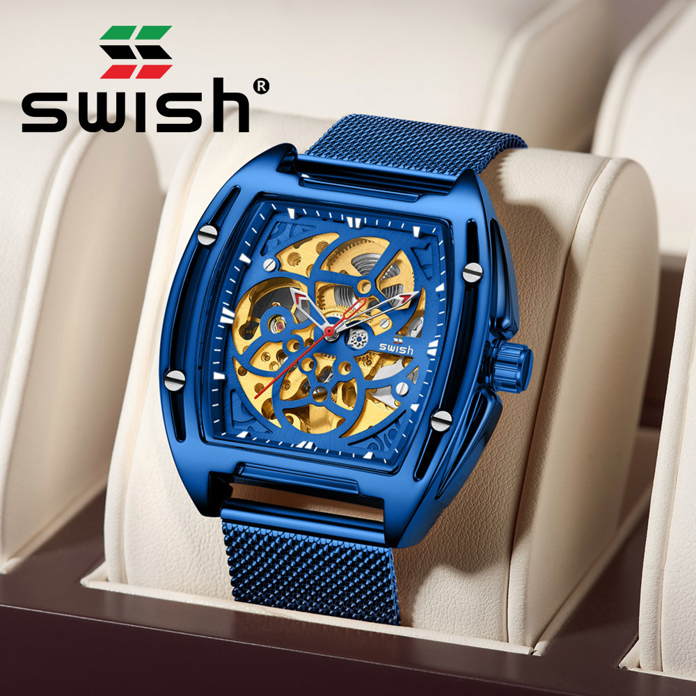 S Men Mechanical Watch Blue Automatic Watch with Mesh Bracelet Luxury Waterproof Sports Skeleton Tourbillon Wristwatch 2020 Y1214, Slivery;brown
S Men Mechanical Watch Blue Automatic Watch with Mesh Bracelet Luxury Waterproof Sports Skeleton Tourbillon Wristwatch 2020 Y1214, Slivery;brown