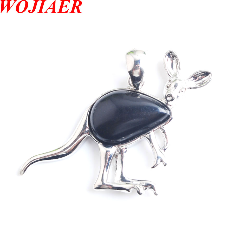 WOJIAER Cute Animal Kangaroo Pendant Water Drop Natural Stone Pink Quartz Crystal Fashion Jewelry for Women Girls BE907