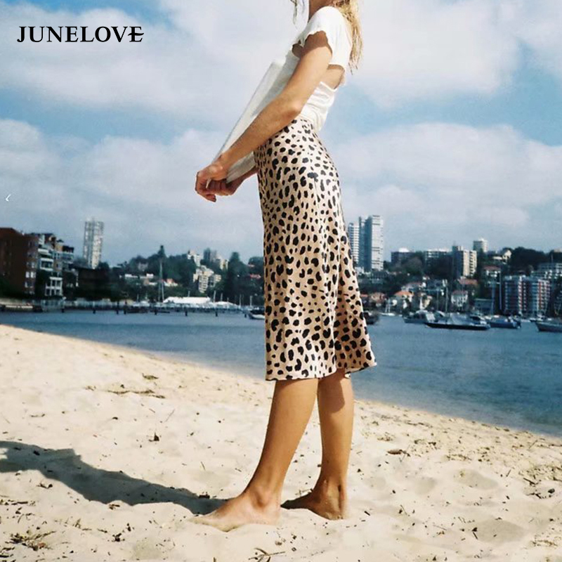 JuneLove Women Summer glossy satin trumpet Skirts high waist skirt pink midi skirt sexy split Metallic Color party skirt bottoms T200324