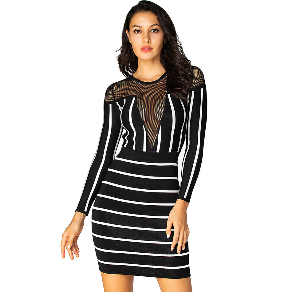 New Black 2020 and White Female Sexy Striped Mesh Transparent Long Sleeve Tight Mini Bandage Party Dress 5j2n
New Black 2020 and White Female Sexy Striped Mesh Transparent Long Sleeve Tight Mini Bandage Party Dress 5j2n
