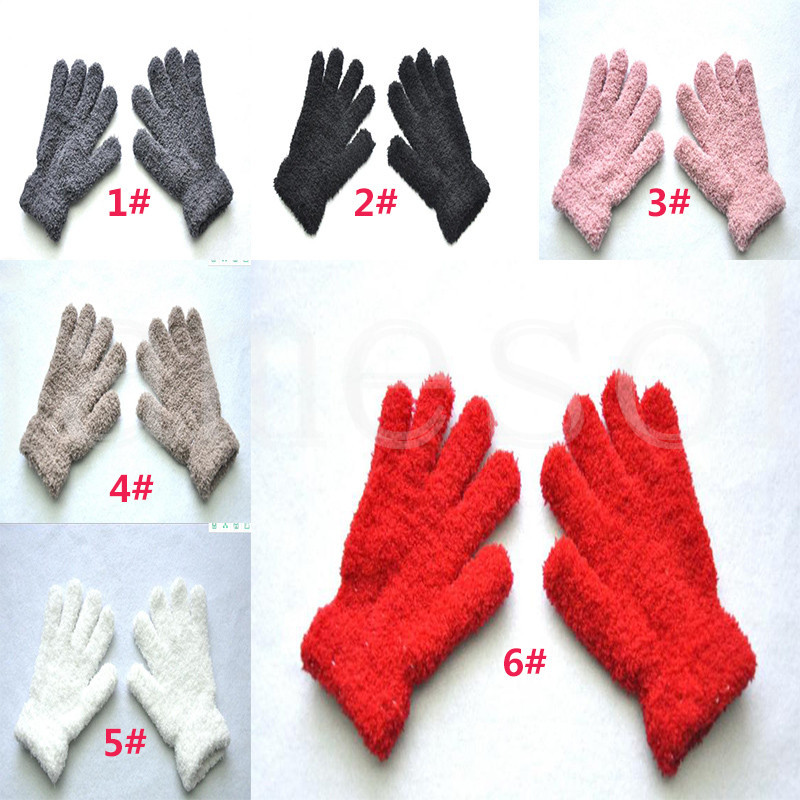 Warmom Coral Fleece Thicken Kids Gloves Winter Keep Warm Children Baby Plush Furry Full Finger Mittens Soft Gloves For 7-11Years DB251