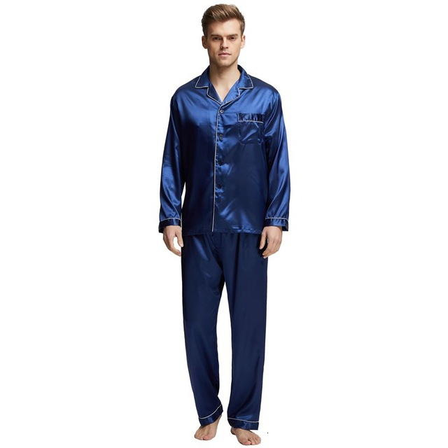Autumn Summer Men's Stain Silk Pajama Set Men Pajamas Silk Men Sexy Soft Cozy Satin Nightgown Men Sleepwear Set Loungewear 201111