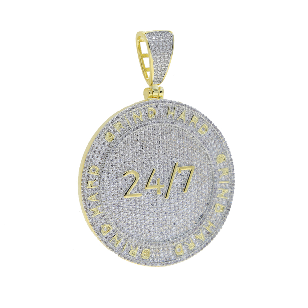 Drop ship hip hop penadnt Necklace with gold plated engraved Letter Grind Hard with Full Cubic zircon Paved Round Charm Punk styles Jewelry For Men Wo