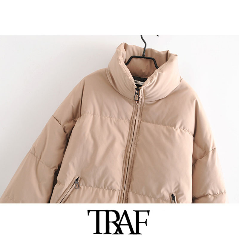 TRAF Women Fashion Oversized Thick Warm Parkas Coat Vintage Long Sleeve Pockets Drawstring Female Outerwear Chic Tops 201017