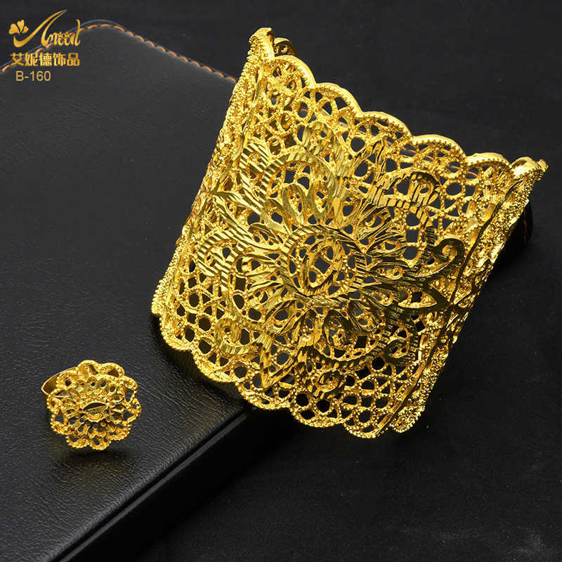 ANIID African Adjustable Gold Color Bangles With Ring For Women Dubai Gold Plated Bracelet Nigerian Indian Jewelry Bangle Gifts 220122