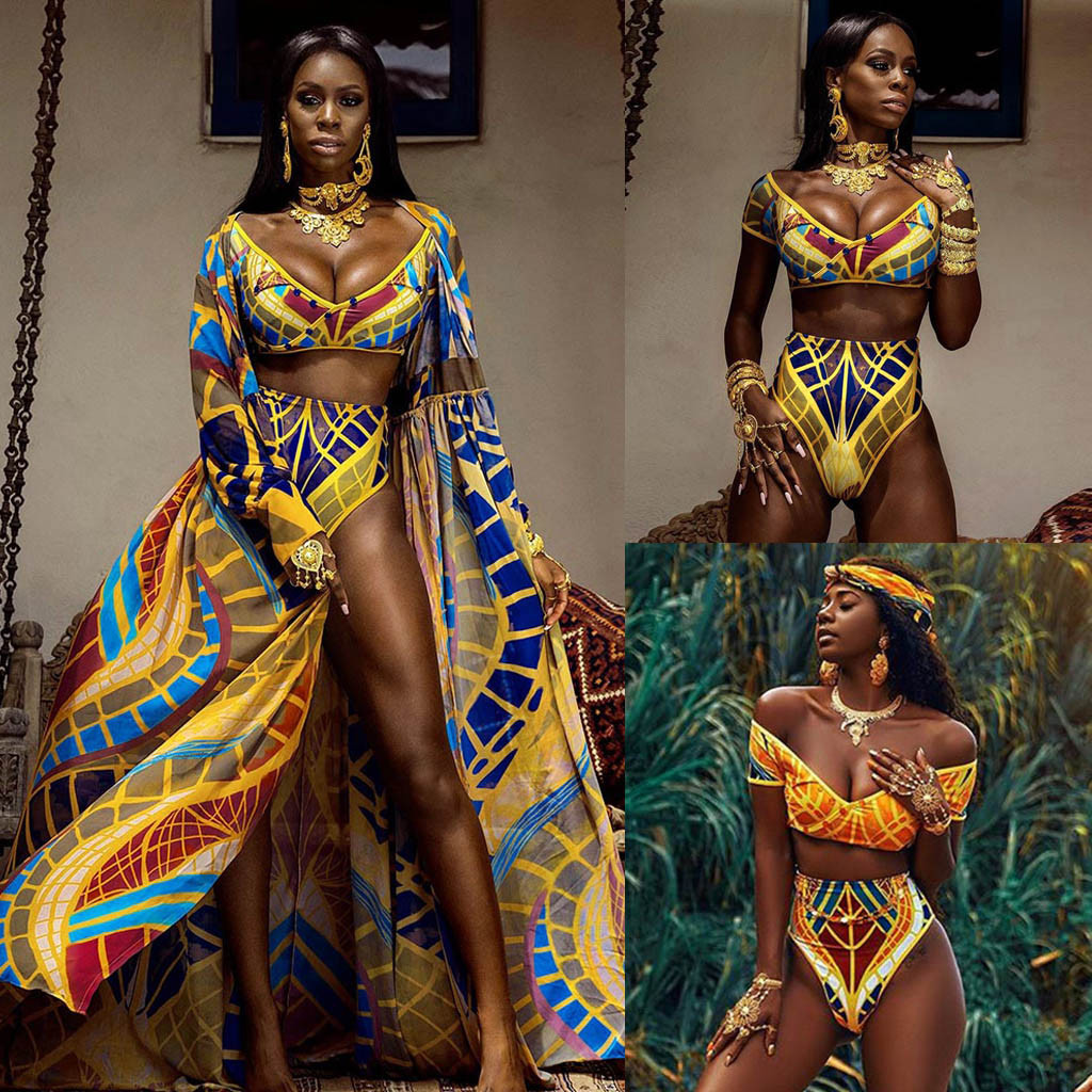2021 Sexy Bikini Set Women African Print V-neck High-waisted Two Piece Swimsuit 2020 Beach Bathing Suit Vintage Swimwear Biquini, White;black
2021 Sexy Bikini Set Women African Print V-neck High-waisted Two Piece Swimsuit 2020 Beach Bathing Suit Vintage Swimwear Biquini, White;black