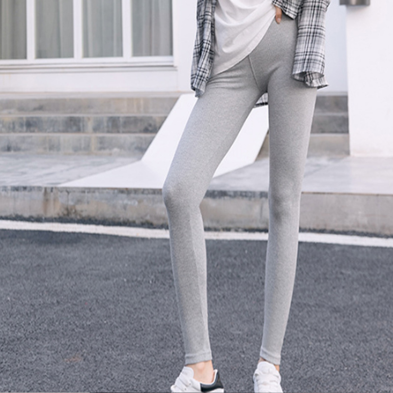 Ribbed Solid Skinny Basic Leggings Pants Women Elastic High Waist Long Pant Female Autumn Casual Bodycon Trousers Ladies 201202