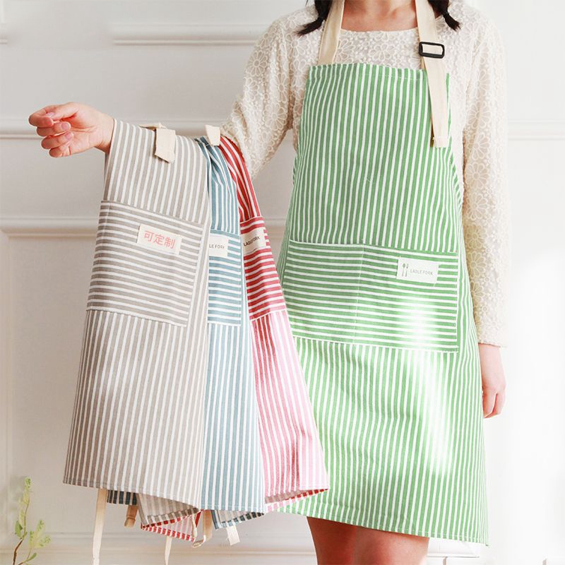 Fashion Stripe Kitchen Apron Woman Antifoul Cooking Aprons Accessories Cotton Linen Bibs Cafe Restaurant Flower Shop Overalls WLY BH4598