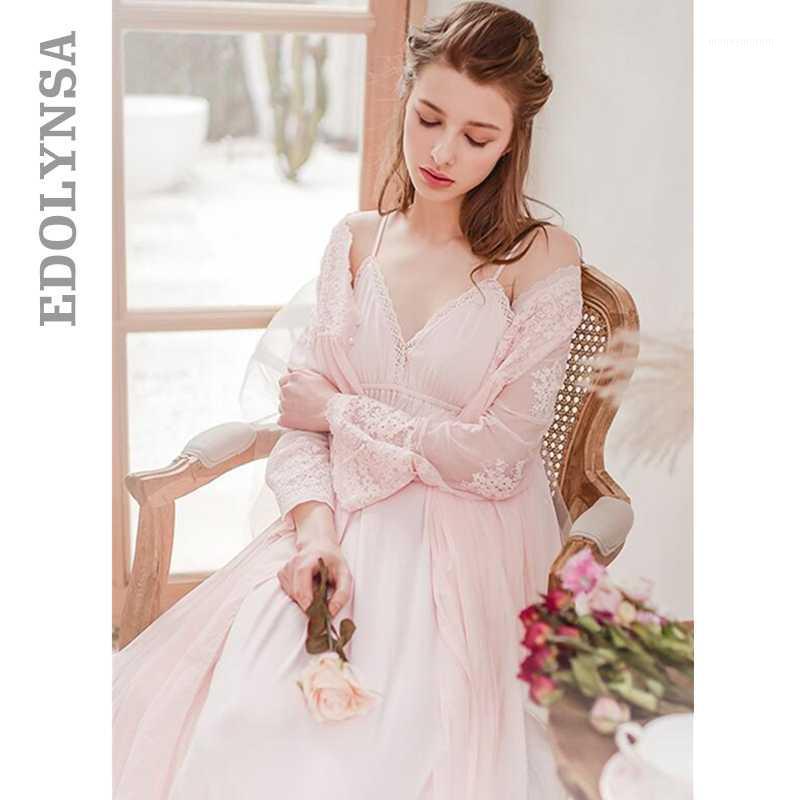 Sexy Robe Set Two Pieces Spaghetti Strap Deep White Cotton Sleepwear Lace Bathrobe Set Luxury Nightgown Long Negligee T7081, Pink
Sexy Robe Set Two Pieces Spaghetti Strap Deep White Cotton Sleepwear Lace Bathrobe Set Luxury Nightgown Long Negligee T7081, Pink