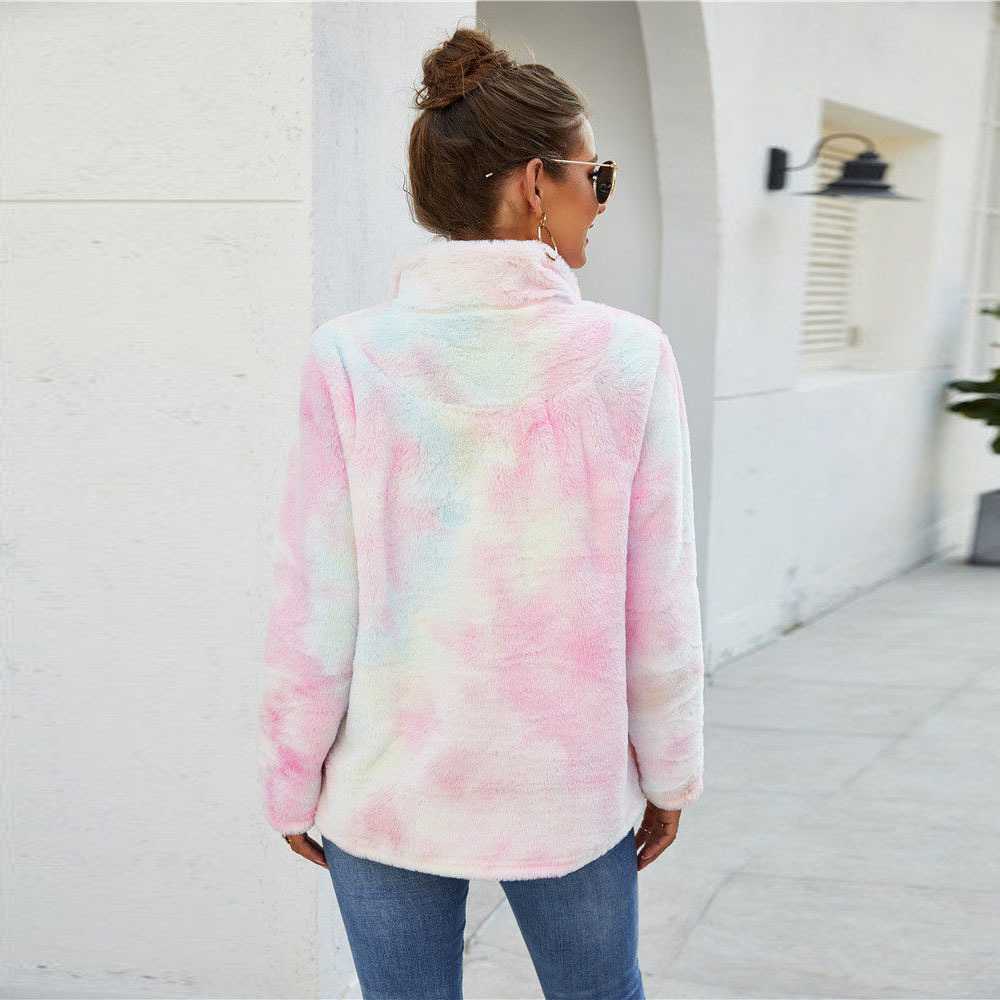 Sherpa Fleece Sweater Rainbow Gradient Fluffy Zipper Pullover Female Winter Warm Tops Chic Party Fluffy Teddy Fleece Sweaters 201222