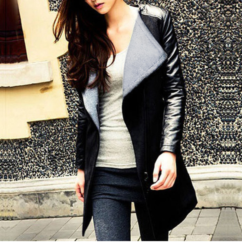 XUXI New Women Spring Fashion Woman Cost Patchwork Slim Wool Female Overcoat Winter Spring Overcoat Manteau Femme FZ795 201216