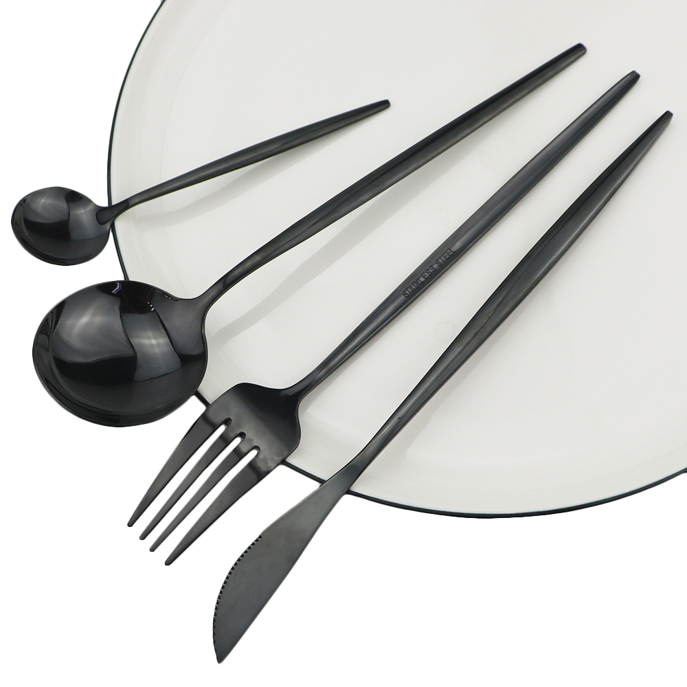 24Pcs Black Dinnerware Set Stainless Steel Tableware Cutlery Set Dishwasher Safe Fork Knife Spoon Flatware Set Gift Box 210318