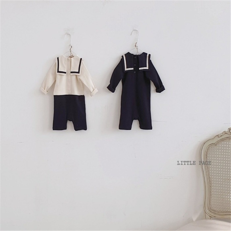 Newborn Girl 100% Cotton Sailor Costume Long Sleeve Boy Romper Baby Jumpsuit Clothes 201026