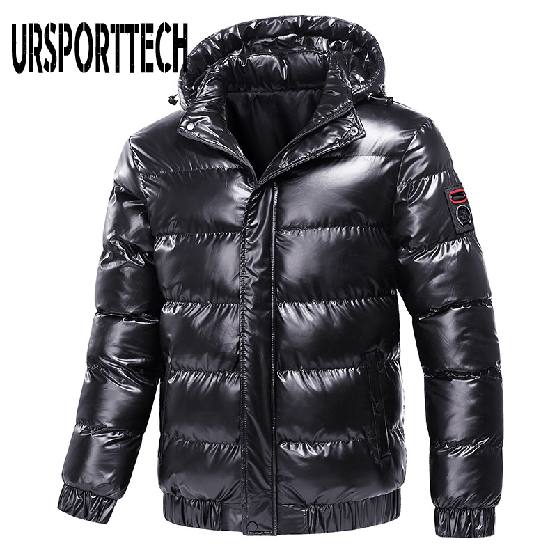 New Bright Leather Winter Men's Jacket Casual Parka Outwear Waterproof Thicken Warm Stand Collar Outwear Coat Men Clothing 201214