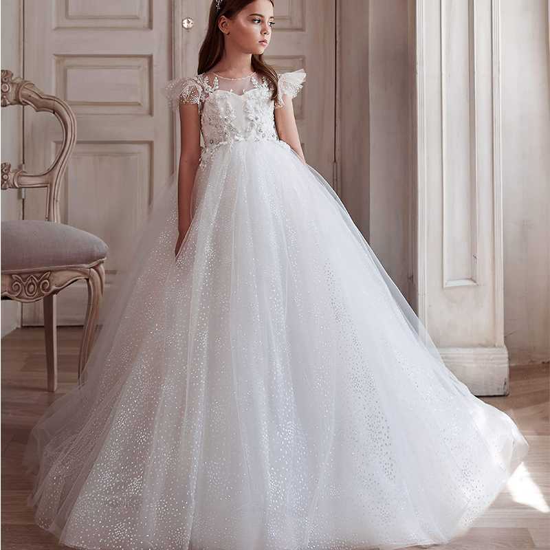 White Glitter Flower Girl Dresses For Wedding Jewel Neck Bling Beads Toddler Pageant Gowns Tulle Appliques First Communion Dress, Ivory 
White Glitter Flower Girl Dresses For Wedding Jewel Neck Bling Beads Toddler Pageant Gowns Tulle Appliques First Communion Dress, Ivory