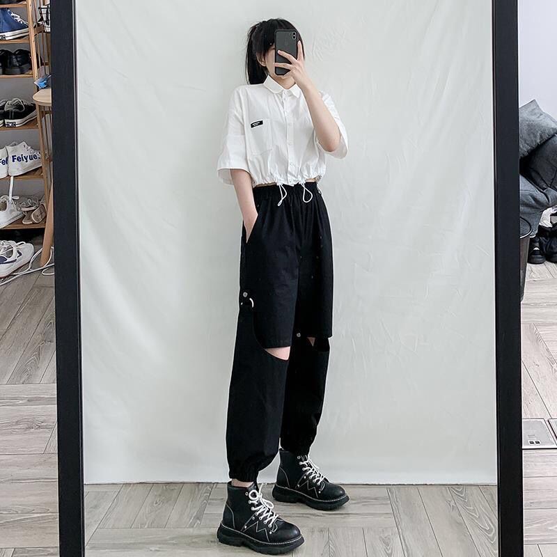 Plus Size Cargo Pants Women Black High Waist Pocket Korean Hip Hop Trousers Removable Streetwear Women Joggers Baggy Sweatpants, Black;white
Plus Size Cargo Pants Women Black High Waist Pocket Korean Hip Hop Trousers Removable Streetwear Women Joggers Baggy Sweatpants, Black;white